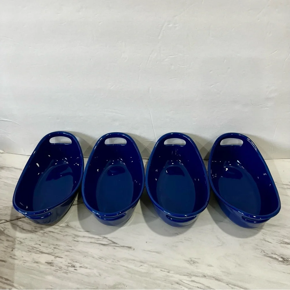 Rachael Ray Stoneware 12 oz. Blue Baking Dish Set of Four Ceramic